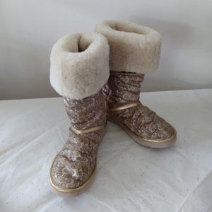 Coach Nikole Gold Signature Shearling Boots